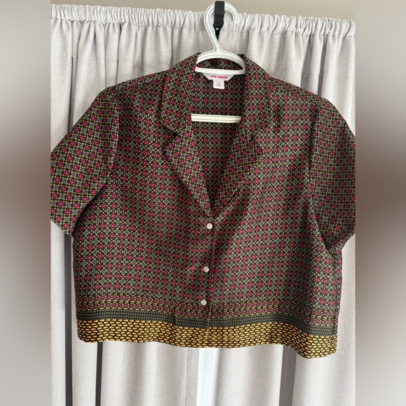 Joe Fresh Tops - Joe Fresh Geometric Floral Blouse - Pink, Green, Black